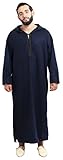 Moroccan Men Djellaba Handmade Winter Cotton Delicate Embroidery Navy Large to X-large