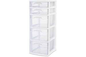 5‑Drawer Storage Tower – White, Plastic, See-Through Drawers, Ergonomic Handles