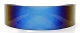 Futuristic Shield Sunglasses Monoblock Cyclops Blue Mirror Lens