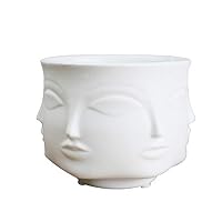 Poitemsic Personality White Ceramic Small Succulent Cactus Face Planter Head Face Flowers Plant Pots Vase