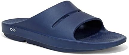 OOFOS OOahh Unisex Slide Sandals (Bonus Rubber Massager) (Men 13 Women 15, Navy)