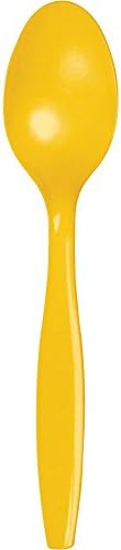 24 Wedding Birthday Party Tableware Plastic Heavy Duty Spoons (School Bus Yellow)