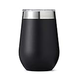 Wine Tumbler, ZUNIA 12oz Stainless Steel Double Wall Vaccum Insulation Stemless Wine Glass Cup Drink-Ware Glasses for Wine, Coffee, Champagne, Cocktails and Beer with Lid for Mrs Mom Aunts, Black