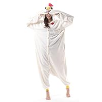 Beauty Shine Unisex Adult Animal White Chicken Costume Halloween Cosplay Pajamas (L, White Chicken)