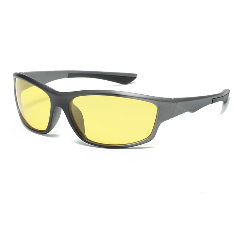 Long Keeper Polarized Night Vision Sunglasses Night Driving Glasses for Men Women Anti Glare Wraparound Sun Glasses (SandBlackLegsYellowLens)
