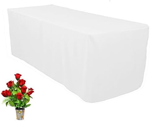 OWS 4' Feet 4 Foot 2.5 Ft W Fitted Rectangle Polyester Table Cloth Tresale Table Cover Trade show Booth 48" L X 30" W X29" H - 4 ft White - 2 Pc