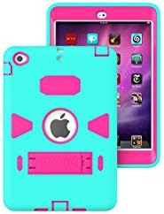 iPad mini 1 Case iPad mini 2 Case iPad mini 3 Case HAIKE Shockproof with Kickstand 2 in 1 iPad Rubber Child Proof Tablet Case Cover For mini 1/2/3 Heavy Duty Tough Rugged (Aqua+Hotpink)
