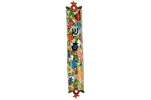 YAIR EMANUEL Laser Cut Hand Painted Metal Mezuzah - Pomegranates
