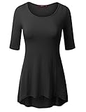 Doublju Womens 3/4 Sleeve Scoop Neck Rayon Hi-Low Flare Tunic Top