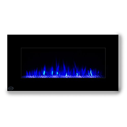 Clevr 48" Adjustable Electric Wall Mount Fireplace Heater, 750-1500W Mordern Black Heat, Decorative Crystals, Adjustable Front and Back Light Color, 48 Inch Wide, On Wall Hanging, 3D Flame Effect