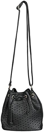 Perforated Adjustable Crossbody Bucket Bag (black)
