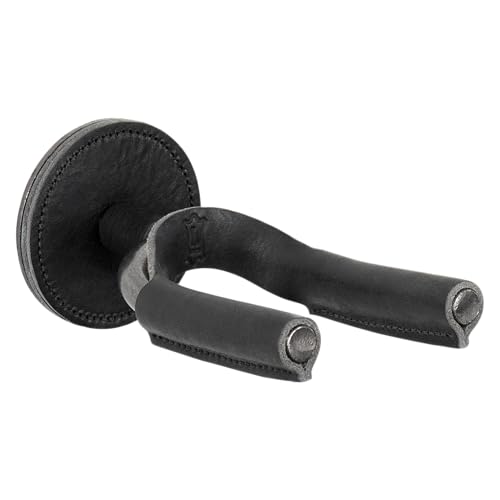 Levys Leathers Forged Steel Guitar Hanger; Smoked Metal with Black Veg-Tan Leather Yoke Wraps (LVY-FGHNGR-SMBK)