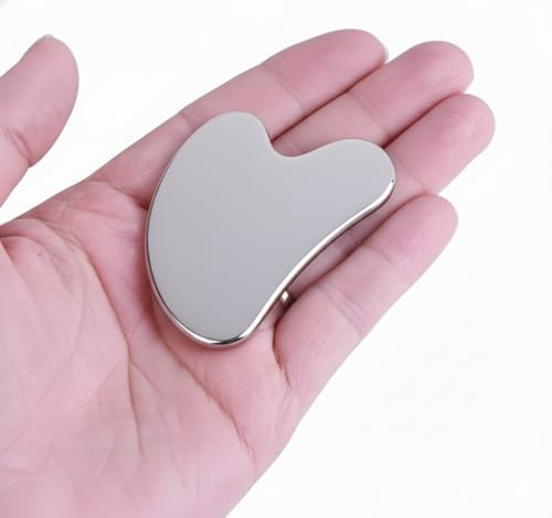 Pedra Gua Sha Inox Profissional – Massageador Facial e Corporal Anatômico, Drenagem Linfática e Lifting Natural, Aço Inoxidável Médico, Reutilizável e Higiênico (Inclui Bolsinha Protetora)