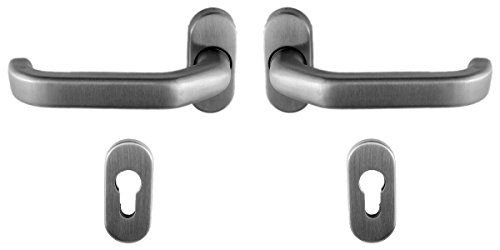 Edelstahl Haustür Griff Komplettgarnitur auf Ovalrosette U-Form abgeschrägt kantig