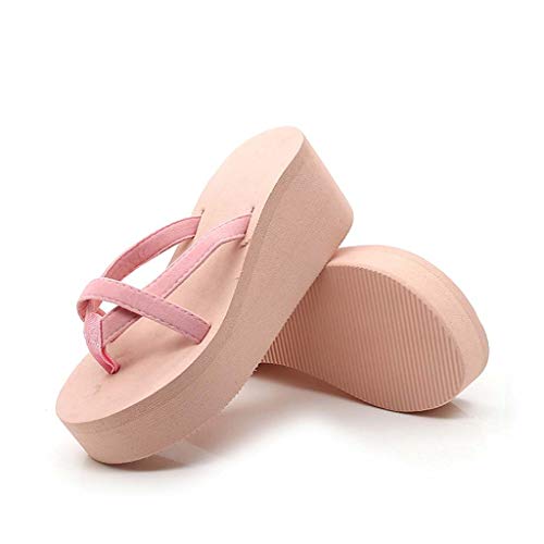 Women Flip Flops, ❤️ FAPIZI Summer Bohemian Muffin Slope with Sandals T-Bar Sandals Beach Flat Wedge Slippers Pink - Thumbnail 3