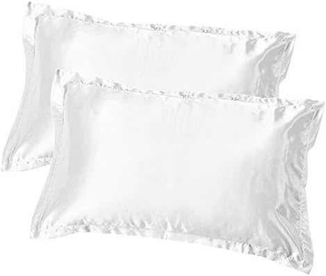 elfisheu Silk Pillowcases Queen Standard Size Satin Silk 54 cm*84 cm for Hair and Skin Hypoallergenic Both Sides for Hair Soft Breathable (White(21.2 * 33inch), 2PCS)