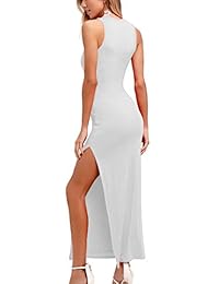 Privatinker Vestido largo de verano sin mangas con abertura lateral, con bolsillos, para mujer