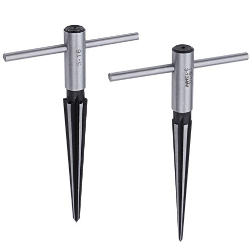 AOWISH T Handle Taper Reamer Set 3-13mm(1/8''-1/2'') & 5-16mm(½"-5/8") Bridge Pin Hole Hand Held Tapered Reamers 6 Fluted Chamfer Reaming Guitar Woodworker Luthier Tool (2 Pieces)
