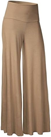 SEUEYD Women's Comfy Chic Palazzo Lounge Pant Wide flare Leg Stretchy Pants Khaki XXXL