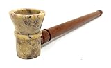 Sleek Stone Wood 6 inch Tobacco Marble Ebony Stem Stone Bowl Hand Pipe