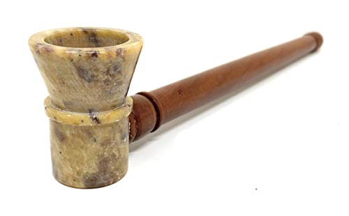 Sleek Stone Wood 6 inch Tobacco Marble Ebony Stem Stone Bowl Hand Pipe