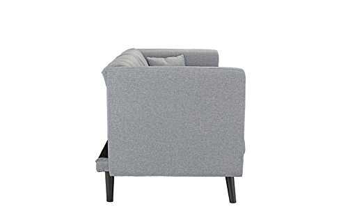 Sofamania Mid Century Modern Plush Tufted Linen Fabric Living Room Sleeper Futon (Light Grey)