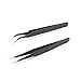 Professional Tweezers for Eyelash Extension - Straight and Curved Pointed Tweezers - Stainless Steel Precision Tweezers set - 2 Pcs - Black