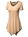 TWINTH Womens Short Sleeve V-neck Handkerchief Hem Loose Fit Long Tunic Top with Plus Size
