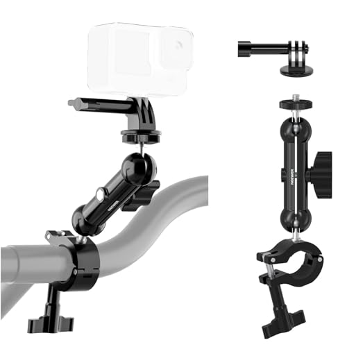 Neewer Action Camera Holder Metal Mount Bracket for Motorcycle Bike Handlebar with Two 360° Ball Heads&1/4” Screw, Compatible with GoPro Hero13 12 11 10 9 8 7 Fusion Max Insta360 DJI Osmo
