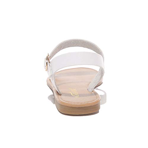 Women's Soft Faux Leather Open Toe and Fashion Ankle Strap Buckle Flat Sandals Comfortable Sandals Shoes White