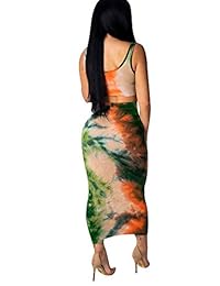 Salimdy - Juego de 2 vestidos largos con estampado de teñido de corbata sexy para mujer