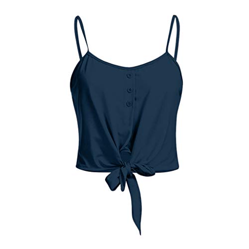 YKARITIANNA Women's Summer Casual Solid Sleeveless Design Buttons Shirt Tank Top Blouse Navy