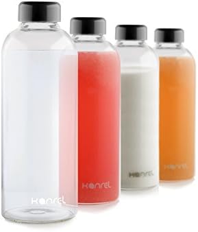 Glass Juice Bottles 32 oz with lids (Set of 4) BPA Free Juicing Container for Cold Orange, Apple, Kombucha, Grapefruit, Tea, Fresh Oraganic Vegetable, Juicer Fruit, Coconut, Kefir & Essential Oils