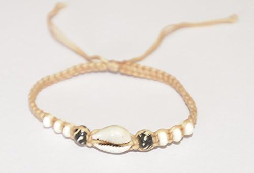Surfers Path Cowrie shell and seed bead tie cord adjustable tribal bracelet (handmade in bali).Creamy Brown