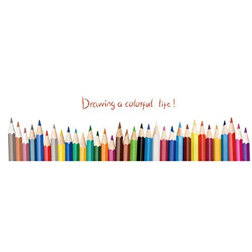 Colored Pencil Skirting Line Baseboard Wall Sticker Decal for Children Kid Nursery Room Classroom Nursery Room Bedroom Kindgarten Decor Drawing a Colorful Life