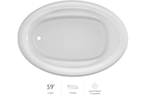 Jacuzzi SIGNATURE Acrylic Drop-In Bathtub, Soaking Sanctuary, Slip Resistant, Universal Drain Placement, 59" (L) x 41" (W), Oval, White
