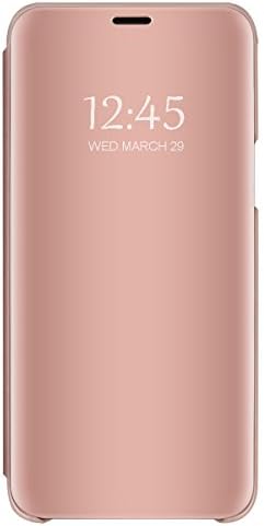 Compatible with Huawei Y9 2019 Case,Electroplate Plating Mirror Hard PC Case Translucent View Flip Folio Stand Full Protective Phone Cover for Huawei Y9 2019 (Rose Gold, Huawei Y9 2019)