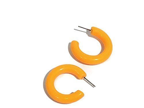 Orange Hoop Earrings | Vintage Lucite Tangerine Orange Tube Hoops - Thumbnail 2