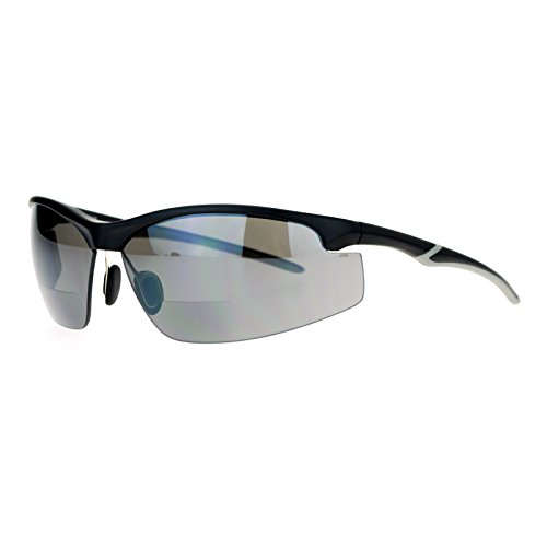 SA106 Mens All Black Bifocal Lens Sport Baseball Half Rim Sunglasses +1.0