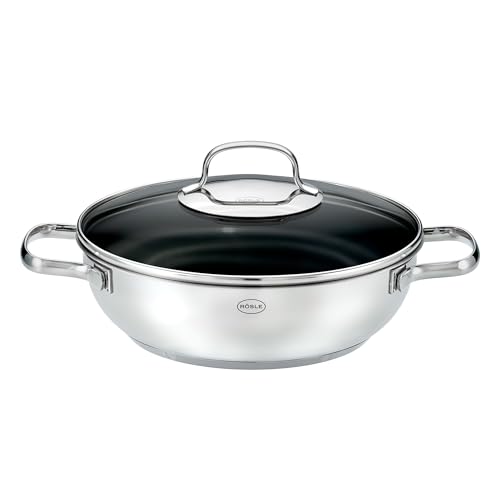 ROESLE Elegance ProPlex Serving Pan, Non-Stick, Stylish and Efficient - Diameter 24 cm, Heat Resistant up to 260 °C, ProPlex Non-Stick Coating, Silver, 18/10 Stainless Steel