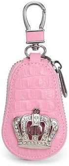 baiyueda Car Key Chain Bag Universal Vehicle Car Smart Key Case Remote Fob Case Holder Keychain Ring Case Bag (Pink-Crown)