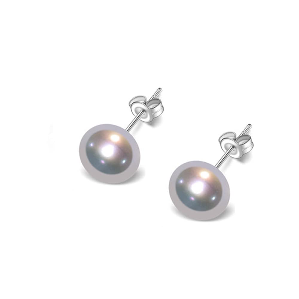 TreasureBay Women's Large Pearl Stud Earrings 8-9mm Freshwater Pearl Stud Earrings With 925 Silver (Grey)
