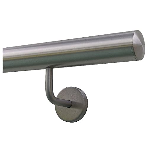 TIBU Handlauf Geländer Edelstahl Ø 42,4 mm - Länge 330 cm - Ende leicht gewölbte Kappe und gewinkelte Halter - Rostfrei für Außen und Innen