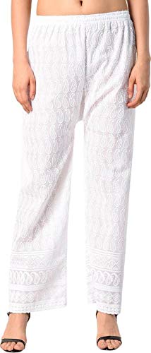 trendy looks women's lucknow chicken art work embroidred cotton palazzo (free size_white) set of 10