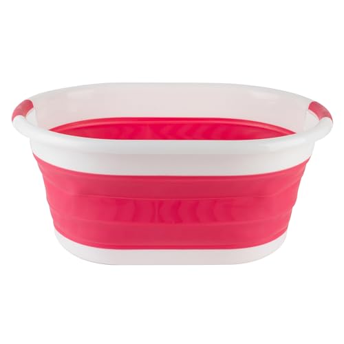 Beldray Wäschekorb Faltbar 37L, Wäschesammler mit Henkel, Platzsparend, Zusammenklappbar, Rosa
