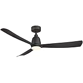 Fanimation Kute 3 Blade Ceiling Fan with Light Kit 52 Inches Wide with Black Finish and Black Blades, LED Light Kit