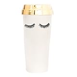 Eyelashes Gold Travel Mug, Gold Foil, Gift for Her, Eyelashes, Lips and Lashes Coffee Mugs, Travel Tumbler, Mugs, Gold Lid Travel Mug Hand Drawn by Sweet Water Decor 16oz