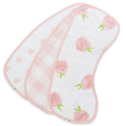 Ziggy Baby Muslin Burp Cloths, Burpy Bib Set (3 Pack) Pink Peony, Heart