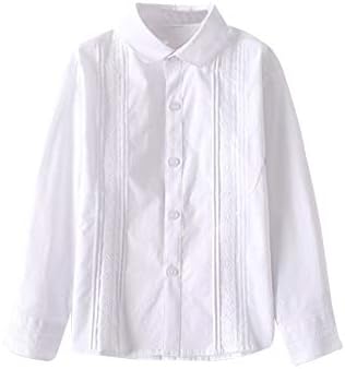 Littlespring キッズ 白 ブラウス 丸襟 長袖 シャツ オシャレ 刺繍 フリル スクール 学生 子供服 春秋