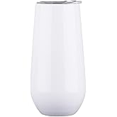 Gteller 6 oz Stainless Steel Champagne Tumbler Stemless Glasses with Lid, Double Wall Insulated Travel Mug Perfect for Wine, Coffee, Drinks, Champagne, Cocktails, Colorful (White)